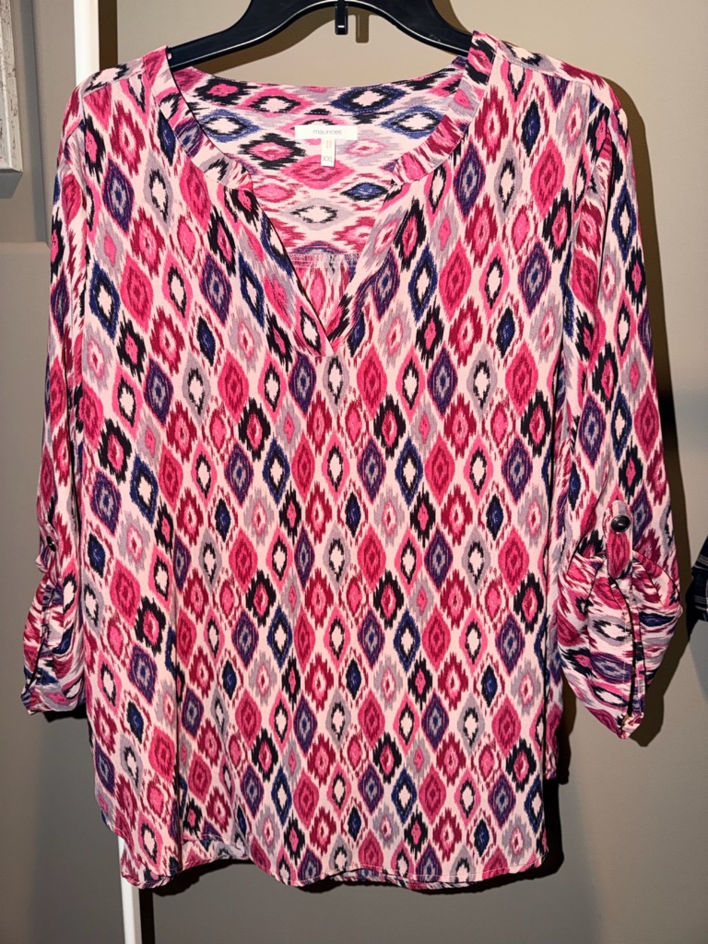 Maurices Pink and Blue Geometric V-Neck Tunic